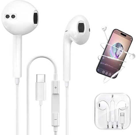 ZFRITP Ecouteur Iphone 15,Ecouteur USB C,Ecouteurs Iphone,Ecouteurs Filaire USB C,Casque Stéréo HiFi avec Microphone Et Contrôle du Volume, Casque Intra-Auriculaires pour Série Iphone 15
