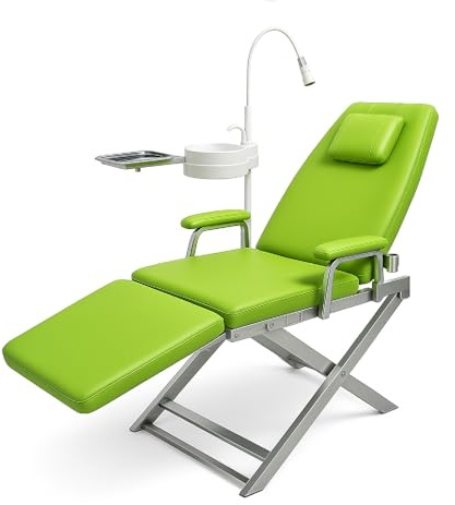 Tragbarer Klappbarer Zahnarztstuhl mit 360° Drehbarem Arm und LED-Lampe, 5 Fach Verstellbarer Rückenlehne, Mobiler Stuhl für Kliniken und Schönheitssalons