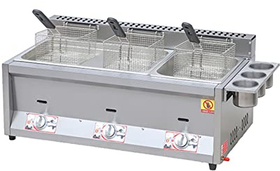 ZHANGshouf Grande friteuse au Propane avec Double Panier et Couvercle – Friteuse Professionnelle pour Poulet et Frites, friteuse au gaz GPL d'extérieur, Acier Inoxydable, Grande capacité