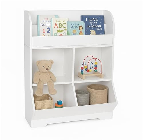 Relaxdays children's bookshelf with 2 book shelves, 4 compartments, HxWxD: 89.5 x 67 x 30 cm, toy storage, white