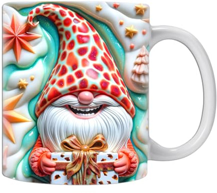 Taza de cerámica pintada a mano, diseño de gnomos de Navidad con | 350 ml de té o taza para Navidad, cumpleaños, regalo para madre y amigo