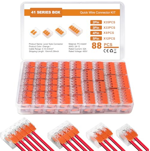 88 Stück Kabelklemmen Elektro, Kabelverbinder 2 Polig, 3 Polig, 4 Polig, 5 Polig, Klemmen Elektro mit Betätigungshebel, Kabel Verbindungsklemme 0.14-4mm² Leiter Klemme für Feste Kabe 2-5 Leiter