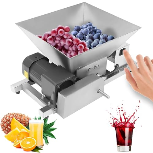 4L Electric Fruit Grinder,75rpm,Stainless Steel Apple Press Mash Grinder Fruit Crusher Pulper Mill for Berries Wine Sauce Chopper