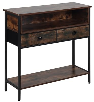 Relaxdays Konsolentisch, HBT: 80 x 80 x 30 cm, MDF, Metall, 2 Schubladen, schmale Konsole, Industrial, Flur, Farbwahl | 2 Schubladen, schmale Konsole, Industrial, Flur