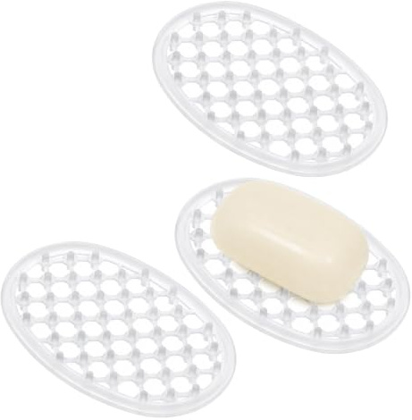 3 Pcs Silicone Soap Dish Self Draining Soap Holder with Holes(Transparent) | Silicone Soap Holder Non-Slip Bar Soap Saver Tray for Bathroom Sink, Kitchen Counter, Bathtub, Shower Shelf