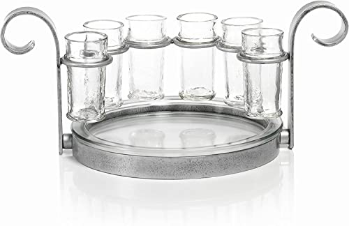 Zodax | Cabo 8 Piece Tequila Serving Set | With 6 Shot Glasses, 1 Metal Stand, 1 Glass Tray | Antique Silver Finish