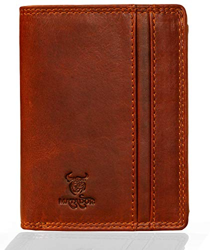 MATADOR Vertical Portefeuille Homme en Cuir Véritable | Porte-Monnaie avec Blocage RFID/NFC|2 Compartiment à Billets| Classique Porte Feuille Grande Poche à Monnaie avec Boîte Cadeau | Vintage Marron