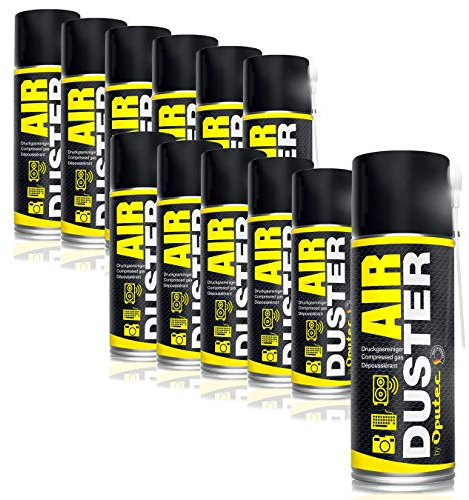 12 x 400ml Oputec Air Duster - Aire comprimido para la limpieza con extensión - Limpieza fácil del teclado, PC, ordenador, teléfono, cámara, impresora, Xbox, Playstation