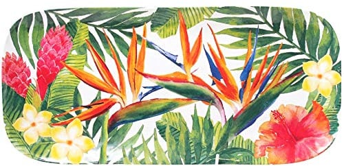 Les Jardins de la Comtesse - Piatto da Torta Lungo Rettangolare - 37,5 cm - Fiori Esotici - Rosso e Verde - Servizi da Tavola della Collezione Di Stoviglie Infrangibili MelARTmine