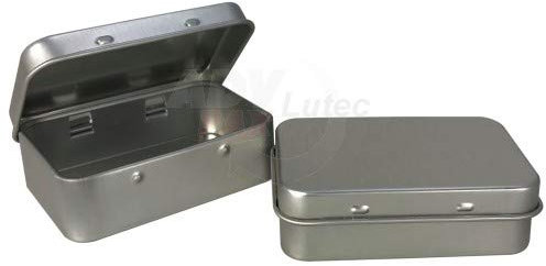 Blechdose 60x40x18mm mit Scharnierdeckel (1 Stück) Weißblech Silber Blechbox Metalldose für Modellbau Angelbedarf Nähzeug usw.