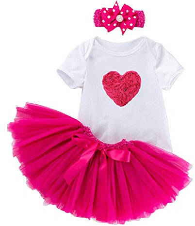 Body Tutu Neonata Bambina Gonna Tulle Fascia Capelli Fiocco Completo Rosa Cuore Ballerina Neonata Prima Infanzia Fuxia 6 Mesi Taglia M