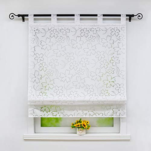 Joyswahl Raffrollo Ausbrenner Raffgardinen mit Schlaufen »Jessica« Gardinen BxH 60x140cm Weiß Blumen 1er Pack