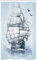 ABAKUHAUS Vintage Boat Schmaler Duschvorhang, Old Ship at Sea, Badezimmer Deko Set aus Stoff mit Haken, 120 x 180 cm, Babyblau Dunkelblau