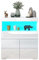 Sideboard Hochglanz Matt Anrichte Schrank mit 2 Türen 1 Schublade & LED Beleuchtung TV Lowboard Für Esszimmer Wohnzimmer Möbel Weiß 80x35x90cm