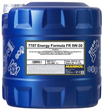 MANNOL 7707 Energy Formula FR Motoröl 5W-30, ACEA A5/B5, 7L | Esterhaltiges Motoröl mit API SP und Ford WSS-M2C913-D, senkt den Kraftstoffverbrauch und schützt vor Verschleiß