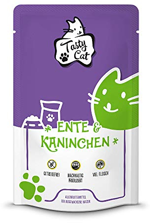 Tasty Cat Nassfutter für Katzen Ente & Kaninchen 12 x 125g. | getreidefrei | zuckerfrei