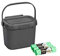 Addis Everyday Kitchen Food Caddy Bin, Metallic Silver Grey, with 60 x 100% Compost Bags (3 Rolls of 20 Liners), Single