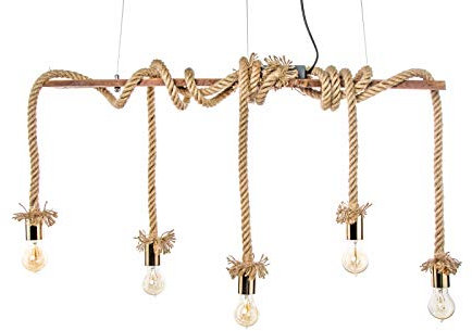 Kinaree Hängeleuchte Hanfseil BAHAMA - 90 cm Deckenlampe mit Hanfseil - Seil Esstischlampe