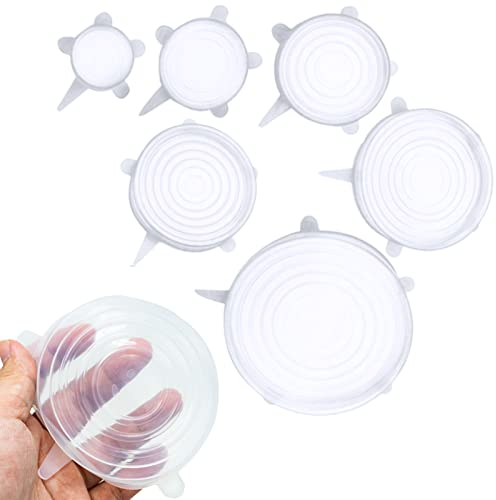 SZXMDKH Couvercle Silicone Alimentaire, Élastiques en Silicone - 6 couvercles ronds réglables différentes tailles pour aliments, réutilisables pour tasses, réfrigérateur, Bocaux
