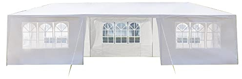Yesuitme Gazebo With Sides 3x9m Marquee Party Patio Tent Wedding Outdoor Garden Canopy Heavy Duty Waterproof Awning Shelter With Wind Bars 3 Style, White (with 3 Room 8 Sidewalls)