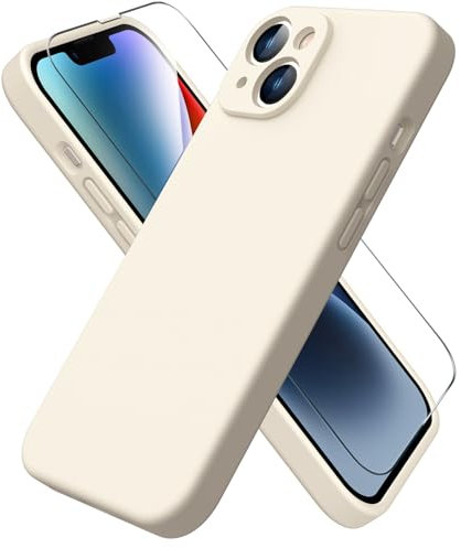 ACRONIX Compatible with iPhone 14 Case 6.1,with 1 x Screen Protector, Silky-Soft Touch Liquid Silicone Case Shockproof Rubber Cases Comprehensive Protection Cover for iPhone 14-Starlight