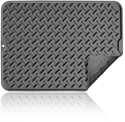 Silicone Dish Drainers for Kitchen Counter,Restaurant,Coffee Bar,Refrigerator or Drawer Liner.Drying Mat,Heat-resistant,Non-Slip,Dish Pad,Floor mats,Spill Mats (Dark Grey,15.7''x11.8'')