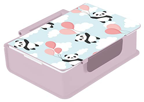 Panda Pattern Happy Cute Bento Box Includes Three Compartments Lunch Box Container for Dining Out, Work, School, Picnic