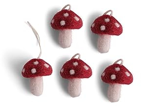 Én Gry & Sif Pilze Glückspilze (5er Set), Herbst Deko Filz, Hand-Made, fair-Trade zum Aufhängen (Fliegenpilze)