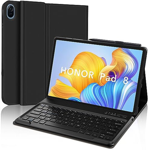 Honor Pad 8 Funda con Teclado, Teclado Honor Pad 8, Funda Tablet Honor Pad 8 12 Pulgadas con Teclado, Teclado Español Ñ Magnético Desmontable Inalámbrico Bluetooth para Honor Pad 8 12 Pulgada, Negro