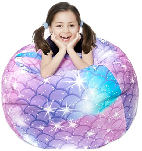 LOLOMLO Stofftier-Aufbewahrungs-Sitzsack/Stuhlbezug, für Kinder, Plüschtiere, Decken, Handtücher, Sitzsack (nur Bezug), Boden-Kreis, Sitz-Sofa mit YKK-Reißverschluss, extra groß, 96,5 cm, klassische