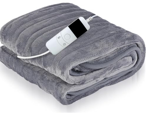 Marco Paul Electric Throw Blanket Heated Blanket large fleece blanket electric throw blanket heat therapy back pain relief heated throw blanket for sofa (Grey Fleece)