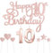 Personalised Rose Gold 10th Birthday Cake Topper with Number 10 Candles, Star Cupcake Toppers - Set for Girl's 10th Birthday - (Set 9)