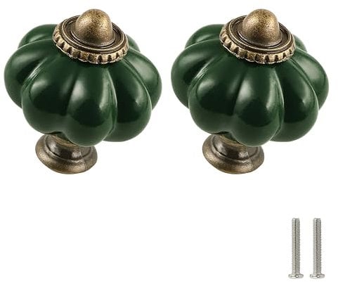 Zernmiarder Dark Green Pumpkin Knobs 6 Pack Ceramic Cabinet Knobs Vintage Drawer Pulls - Antique Dresser Pulls with Screws for Closet Drawer Cupboard Cabinet and DIY Home Project