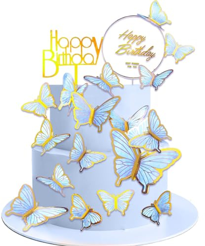 XOUDKE 22 Stück Tortendeko Geburtstag,Schmetterlinge Deko Torte,Kuchen Deko,Cake Topper Geburtstag,Tortendeko Mädchen,Torten Deko,für Geburtstag,Hochzeit,Party,Essen Dekoration (Blau)