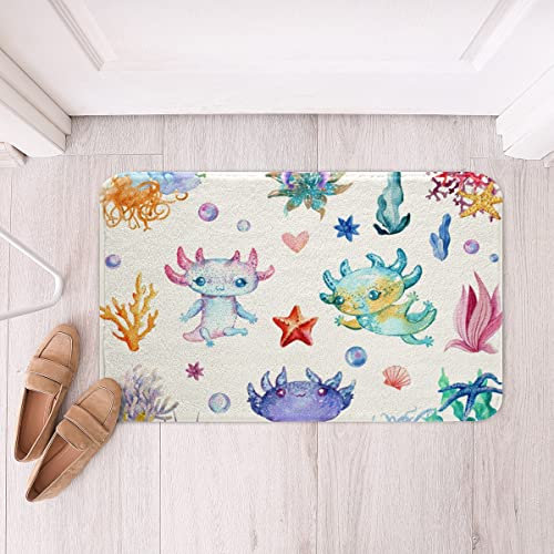 Fußmatte Axolotl Aquarell Salamander Unterwasser-Meeresleben Badezimmerteppich Mode Badteppich Weiche Duschvorleger Für Schlafzimmer Wohnzimmer Küche 40x60cm