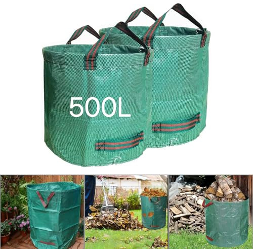MIZAZBOX 2 Packs 500L Garden Waste Bags, Reusable Garden Sacks with Handles, Heavy Duty Garden Bags, Plant waste grass and Leaves Storage Bags