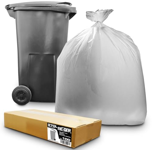 100 Pack | 1 Full Flat Packed Box | RE-GEN 270L 20kg Load Heavy Duty Clear Wheelie Bin Liners Refuse Sacks, Everyday Use, Industrial Strength Outside Transparent Garden Bin Bags 760/1145 x 1370mm