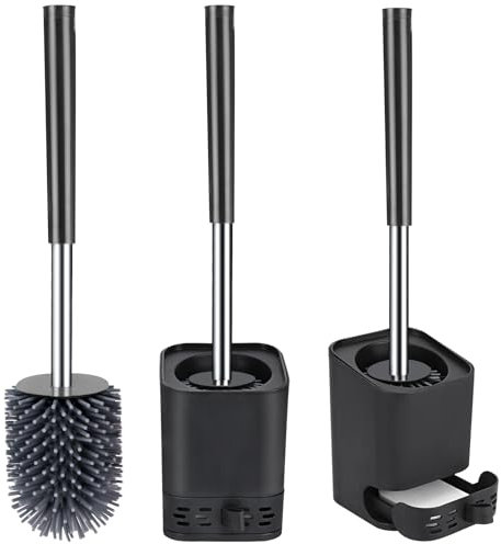 Glowbal Klobürste, Toilettenbürste Silikon mit Behälter schnell trocknendem, WC bürste für Badezimmer Gäste-WC, Wandmontage & Stehen, Schwarz