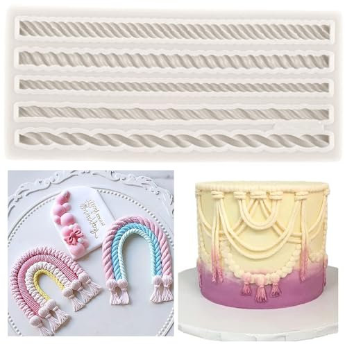MINFEIDMS Hemp Rope Fondant Mould Rope Silicone Mould for Cake Decorating Cupcake Topper Chocolate Candy Gum Paste Polymer Clay
