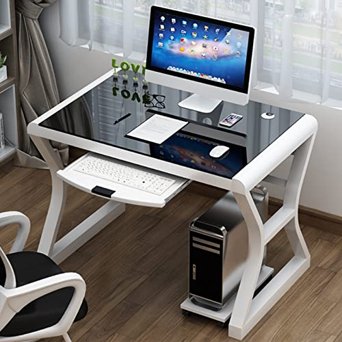 Computertisch Mit Metallrahmen Und Glasplatte,Moderner Einfacher Büro-Laptop-Schreibtisch Aus Glas,Multifunktioneller Arbeitsschreibtisch Persönlicher Arbeitsplatz Für Das Heimbüro-C 80x50x7