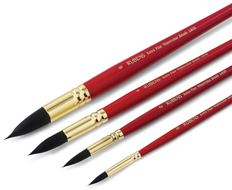 Paul Rubens Lot de 4 pinceaux aquarelle pour adultes et bricoleurs, pointe ronde pour aquarelle, gouache, #0#2#4#6