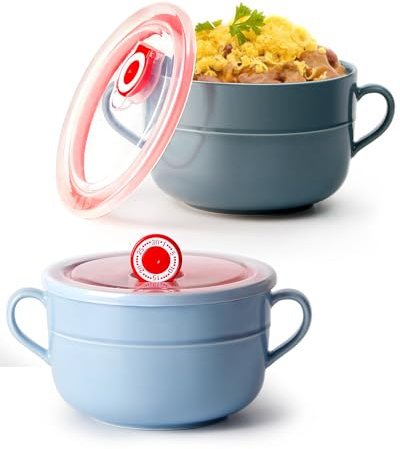 NUTRIUPS Cuenco de Sopa para Microondas de 900 ml Con Asas y Tapa - Recipiente para Ramen