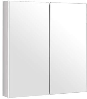 COSTWAY Armoire Murale Salle de Bain avec 2 Miroirs, Placard de Rangement Murale avec 2 Portes, 11 x 62 x 65 cm, Blanc