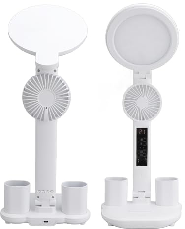 ZJchao LED Schreibtischlampe mit Ventilator, Wiederaufladbar über USB Digitales Display Tischlampe Verstellbare Faltbare Tischlampe LED Schreibtischlampe mit Uhr Augenschutz für das Heimbüro