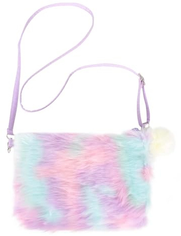 Mädchen Regenbogen Plüsch Taschen Plüsch Handtaschen Verstellbarer Umhängetaschen Plüschtasche Regenbogen Haarspangen Geldbörse für kleine Mädchen Frauen Rollenspiel (Stil 2)