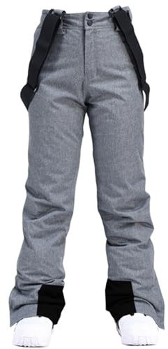HOTIAN Damen Skihose Hosenträgerhose Snowboardhose Damen Winter Warm Wasserdicht Winddicht Abnehmbare Skilanglaufhose Thermohose Wanderhose Gray S
