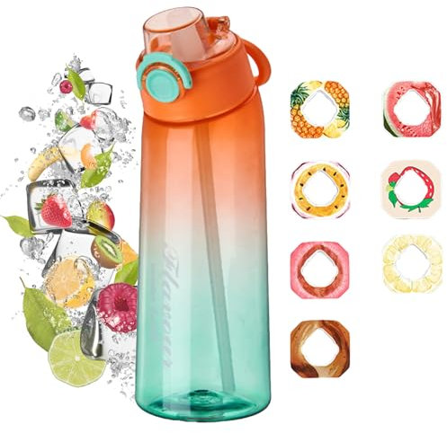 AIMARS Trinkflasche mit Geschmack | 900ML BPA-frei Tritan Wasserflasche | zuckerfrei Flasche mit 7 Geschmack | Ideal zum Laufen und im Fitnessstudio (Orange, mit 7 Pods)