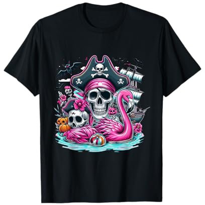 Festa di Halloween con fenicottero rosa pirata Maglietta