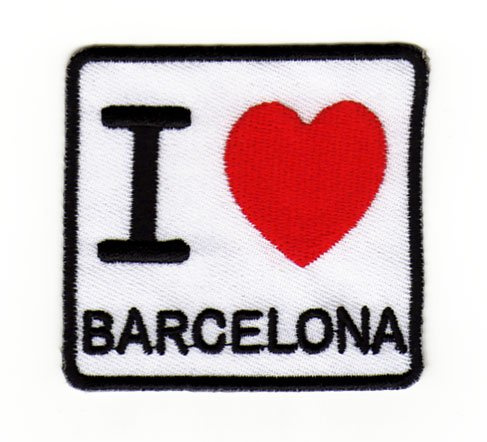 I Love Barcelona Herz Aufnäher zum aufbügeln oder aufnähen Bügelbild Aufbügler für Kleidung gestickter Bügelpatch Applikation Spanien Patch Größe 6,2 x 5,8 cm