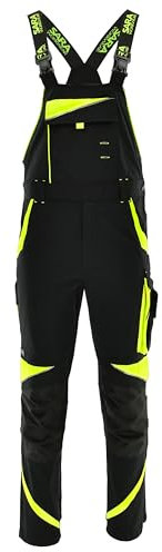 SARA Pantalon de travail stretch pour homme - Salopette de travail pour homme avec poches genouillères - Salopette de travail pour toutes les saisons - Taille 46 à 64, noir, jaune fluo, 60